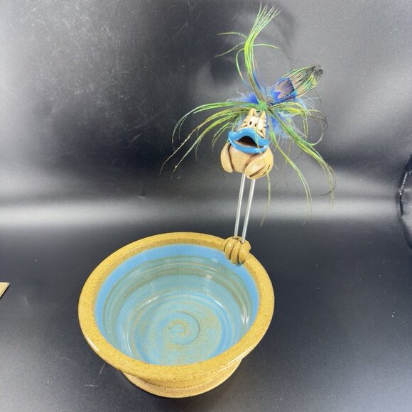 Michna Wolff Pottery Bowl Dish Detachable Bird Signed Hand Made Dish Bowl VTG - Picture 10 of 12